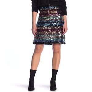 [Beige By ECI] Sequined Multicolor Striped Mini Skirt Party NWT Size 14